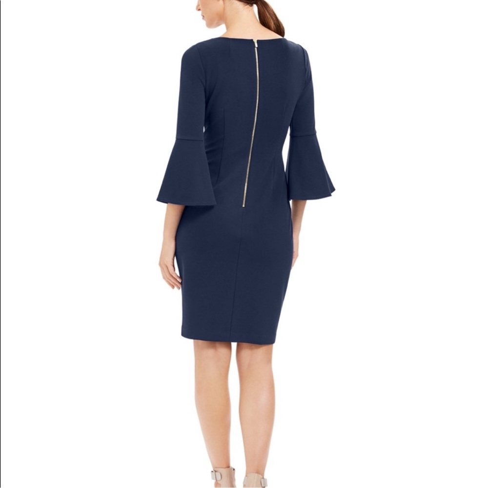 EUC Calvin Klein Navy Bell Sleeve Sheath, Size 2 - Picture 2 of 6